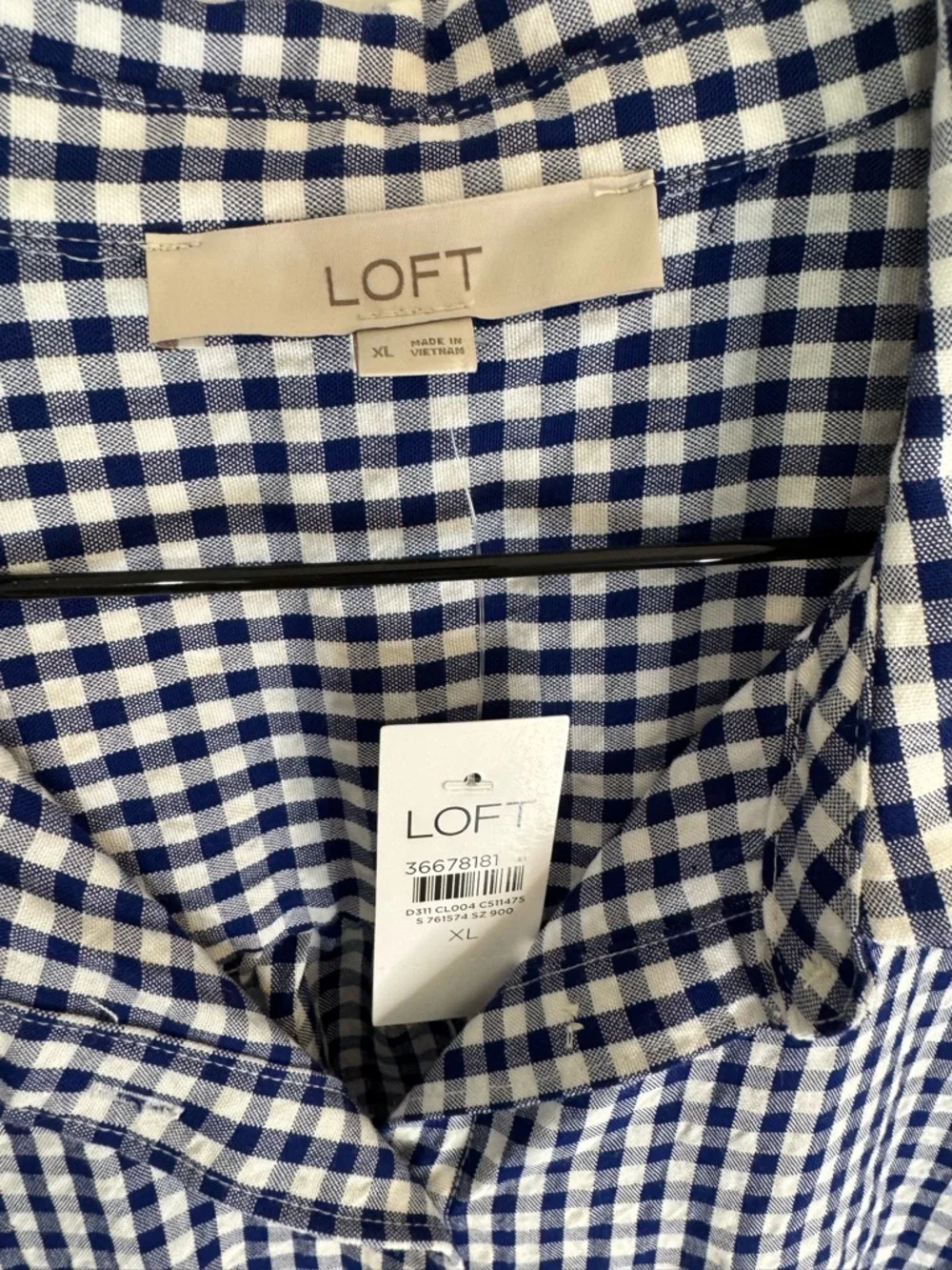 LOFT Gingham Button Front Top - Picture 2 of 5